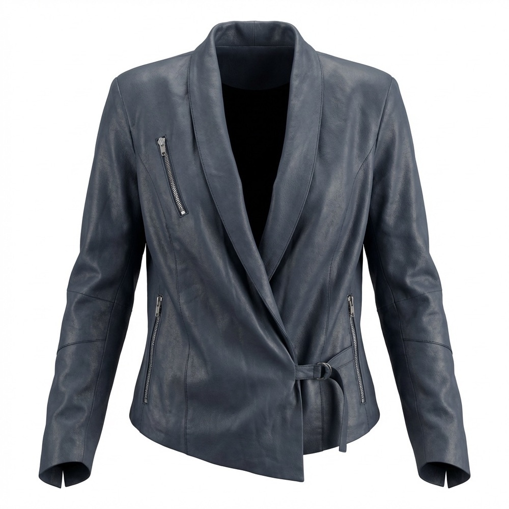 Helmut Lang Charcoal Blue Leather Jacket Size M FLAWED Moto Streetwear Edgy